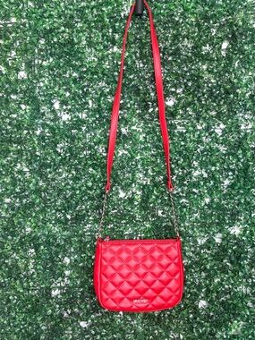 Nine West Red Quilted Crossbody Bag with Chain Strap